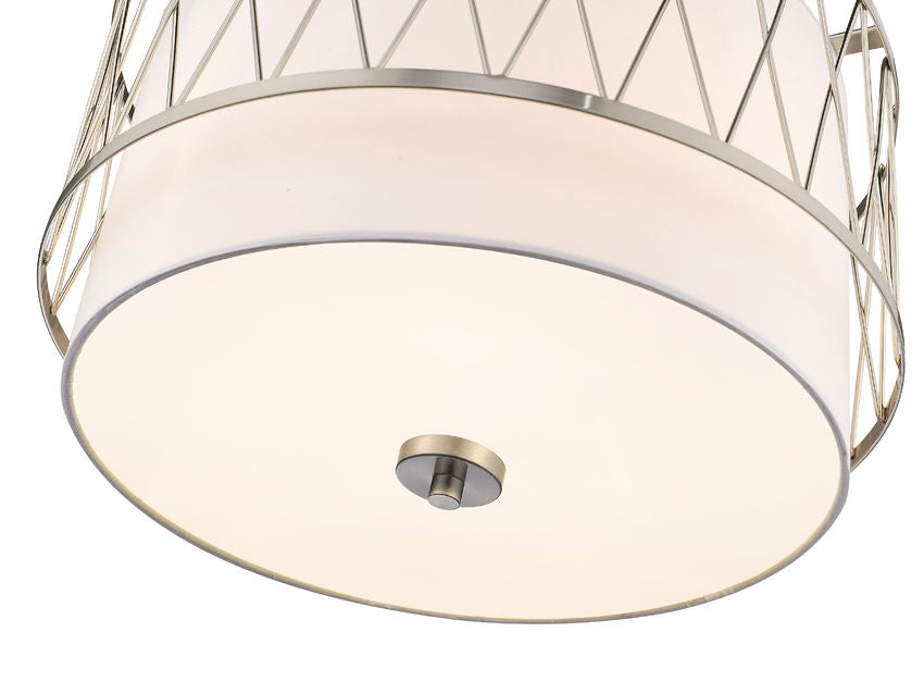 Z-Lite Dalton 17" 3-Light Brushed Nickel Pendant Light With White Fabric Shade