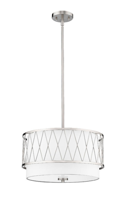 Z-Lite Dalton 17" 3-Light Brushed Nickel Pendant Light With White Fabric Shade