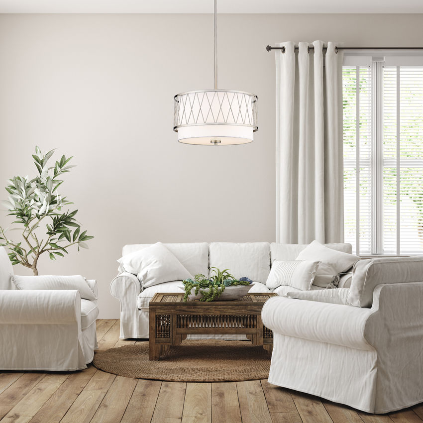 Z-Lite Dalton 17" 3-Light Brushed Nickel Pendant Light With White Fabric Shade