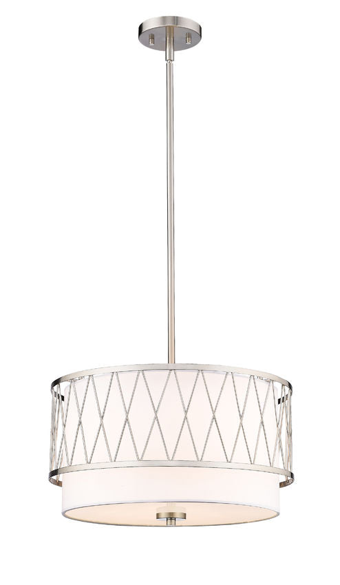 Z-Lite Dalton 17" 3-Light Brushed Nickel Pendant Light With White Fabric Shade