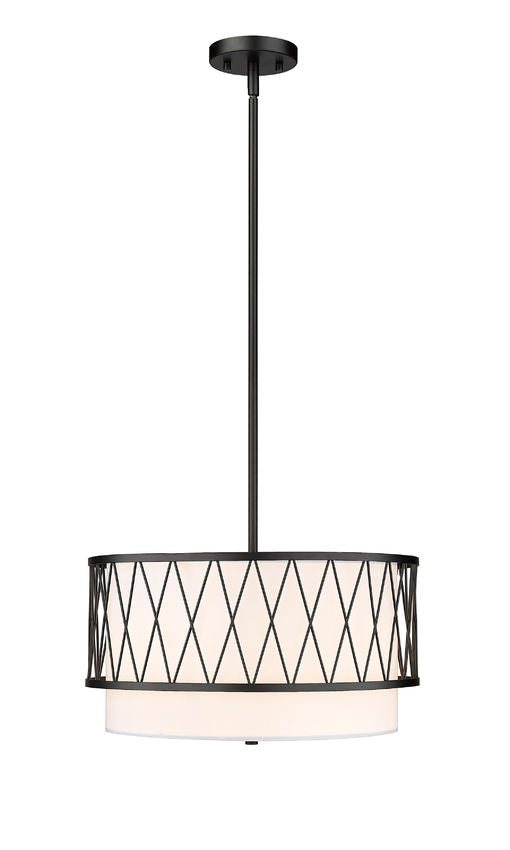 Z-Lite Dalton 17" 3-Light Matte Black Pendant Light With White Fabric Shade