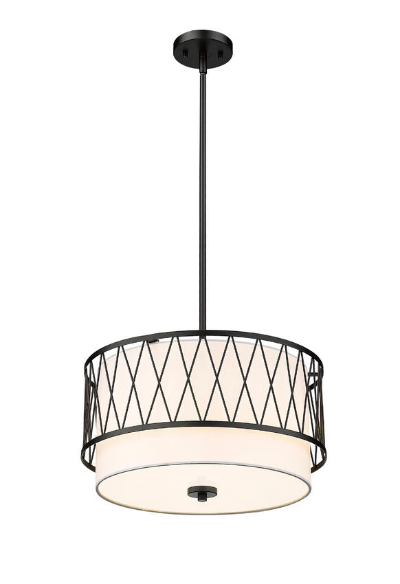 Z-Lite Dalton 17" 3-Light Matte Black Pendant Light With White Fabric Shade