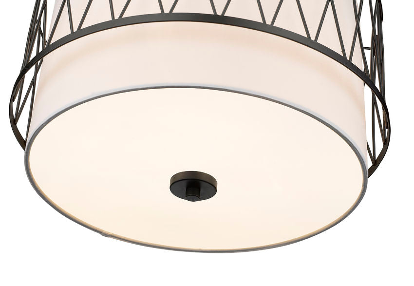 Z-Lite Dalton 17" 3-Light Matte Black Pendant Light With White Fabric Shade