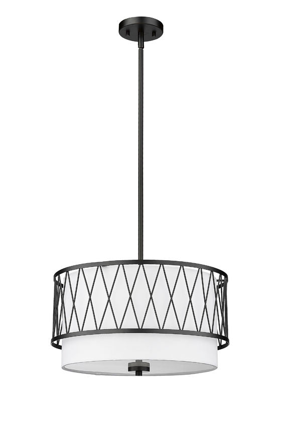 Z-Lite Dalton 17" 3-Light Matte Black Pendant Light With White Fabric Shade