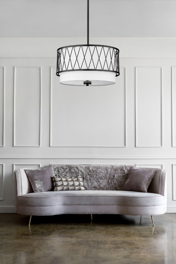 Z-Lite Dalton 17" 3-Light Matte Black Pendant Light With White Fabric Shade