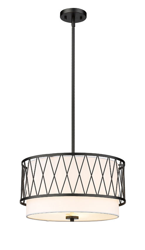 Z-Lite Dalton 17" 3-Light Matte Black Pendant Light With White Fabric Shade