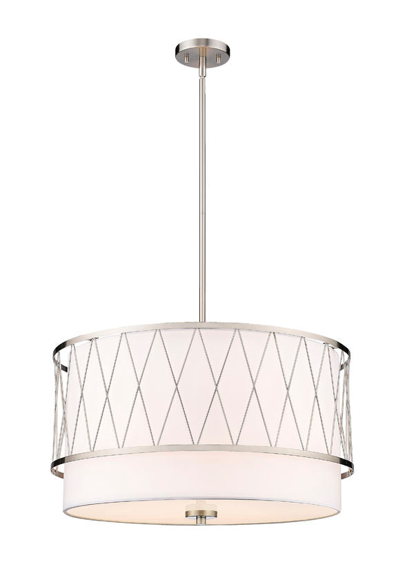 Z-Lite Dalton 24" 4-Light Brushed Nickel Pendant Light With White Fabric Shade