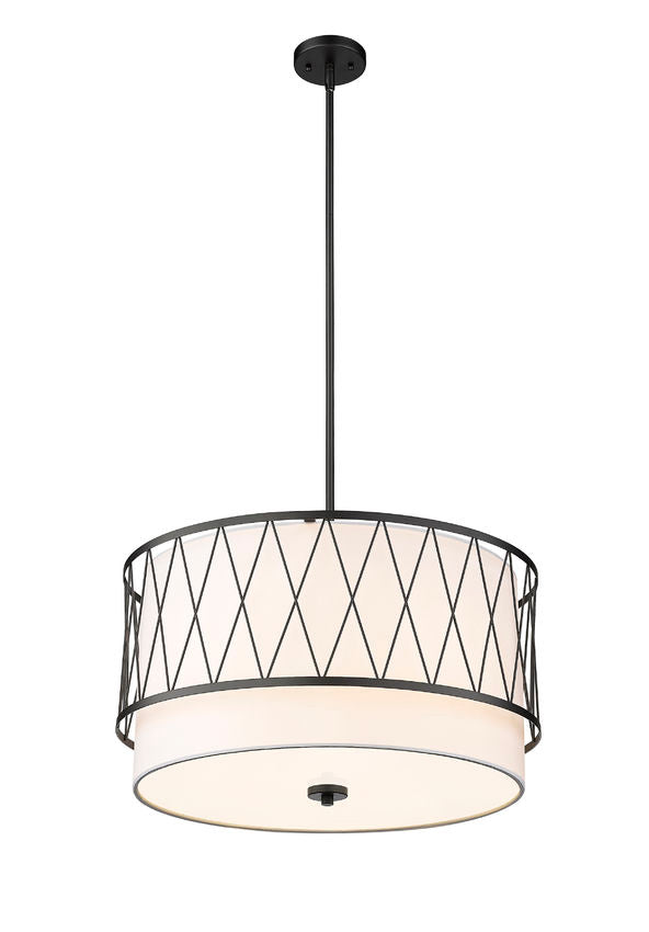 Z-Lite Dalton 24" 4-Light Matte Black Pendant Light With White Fabric Shade