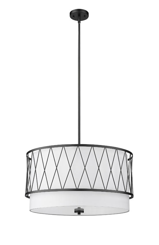 Z-Lite Dalton 24" 4-Light Matte Black Pendant Light With White Fabric Shade