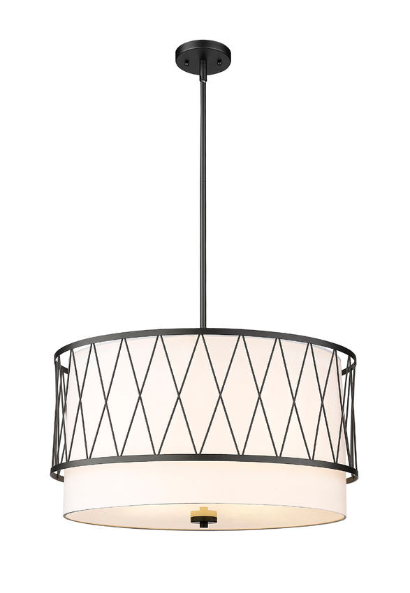 Z-Lite Dalton 24" 4-Light Matte Black Pendant Light With White Fabric Shade