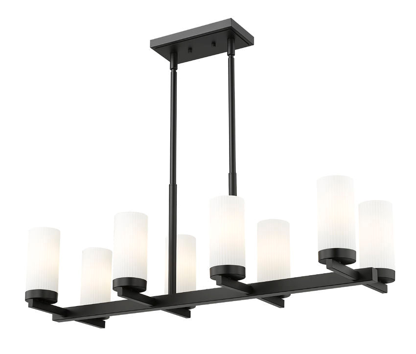 Z-Lite Danica 12" 8-Light Matte Black Steel Linear Chandelier With White Glass Shade