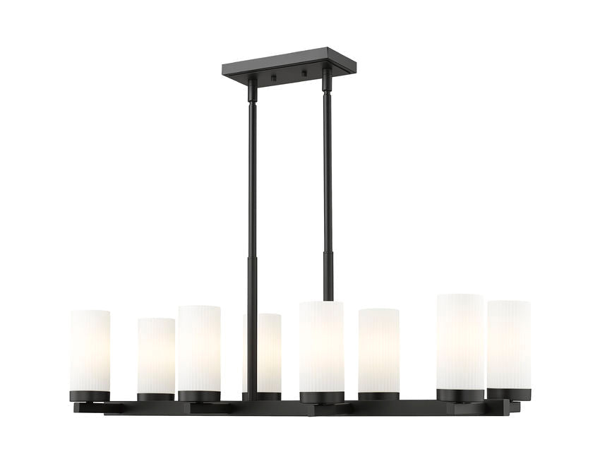 Z-Lite Danica 12" 8-Light Matte Black Steel Linear Chandelier With White Glass Shade