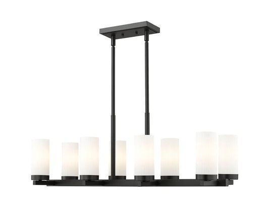 Z-Lite Danica 12" 8-Light Matte Black Steel Linear Chandelier With White Glass Shade