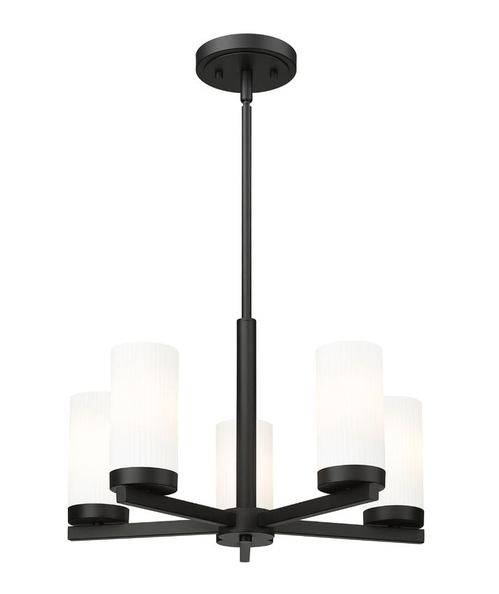 Z-Lite Danica 20" 5-Light Matte Black Steel Chandelier With White Glass Shade