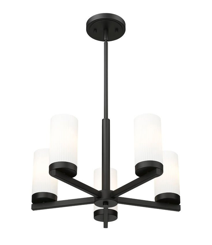 Z-Lite Danica 20" 5-Light Matte Black Steel Chandelier With White Glass Shade