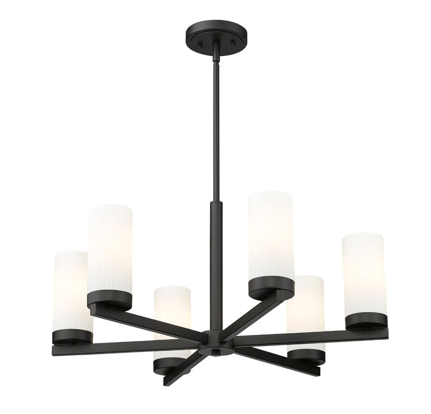 Z-Lite Danica 26" 6-Light Matte Black Steel Chandelier With White Glass Shade