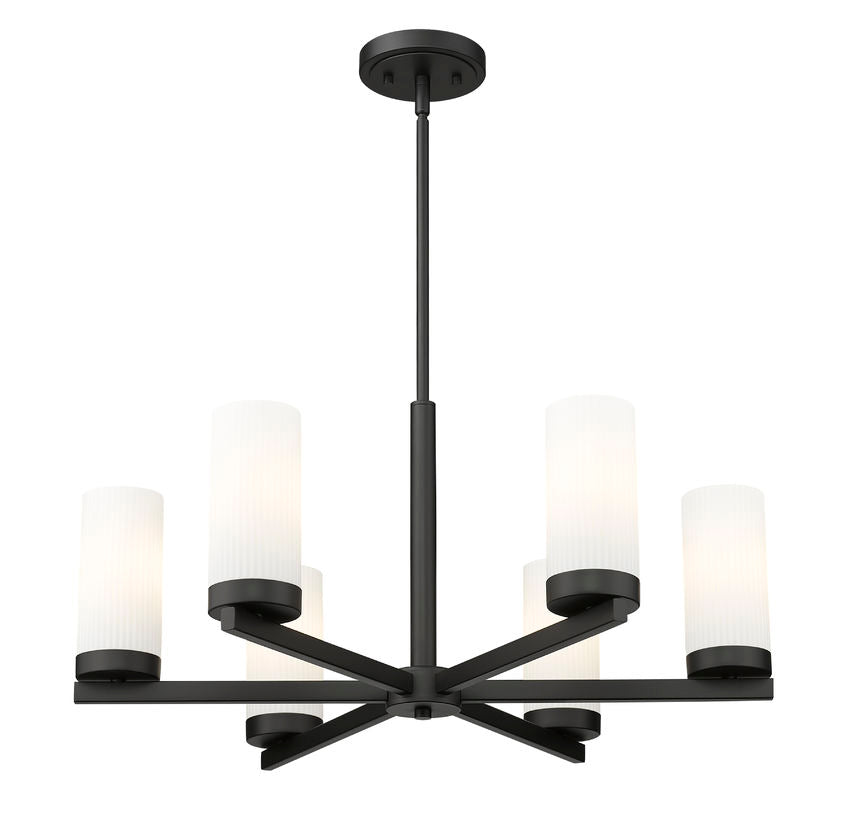 Z-Lite Danica 26" 6-Light Matte Black Steel Chandelier With White Glass Shade