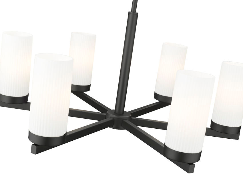 Z-Lite Danica 26" 6-Light Matte Black Steel Chandelier With White Glass Shade