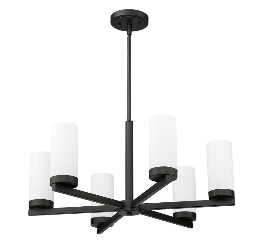 Z-Lite Danica 26" 6-Light Matte Black Steel Chandelier With White Glass Shade