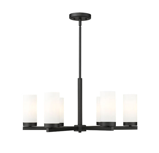 Z-Lite Danica 26" 6-Light Matte Black Steel Chandelier With White Glass Shade