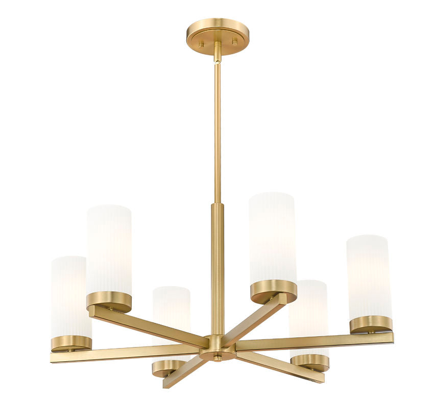 Z-Lite Danica 26" 6-Light Modern Gold Steel Chandelier With White Glass Shade