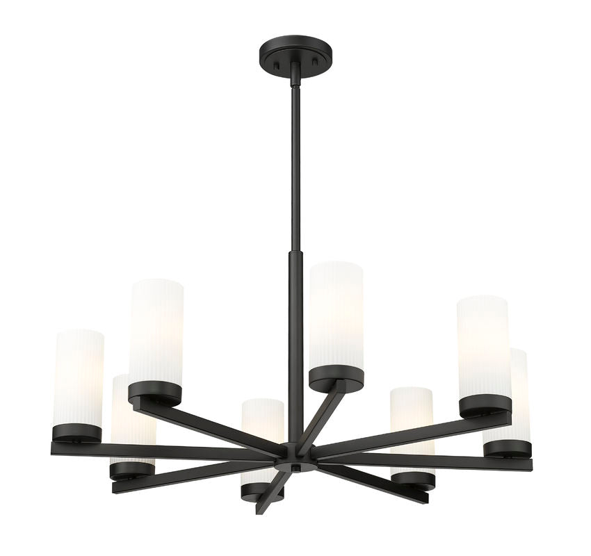 Z-Lite Danica 32" 8-Light Matte Black Steel Chandelier With White Glass Shade