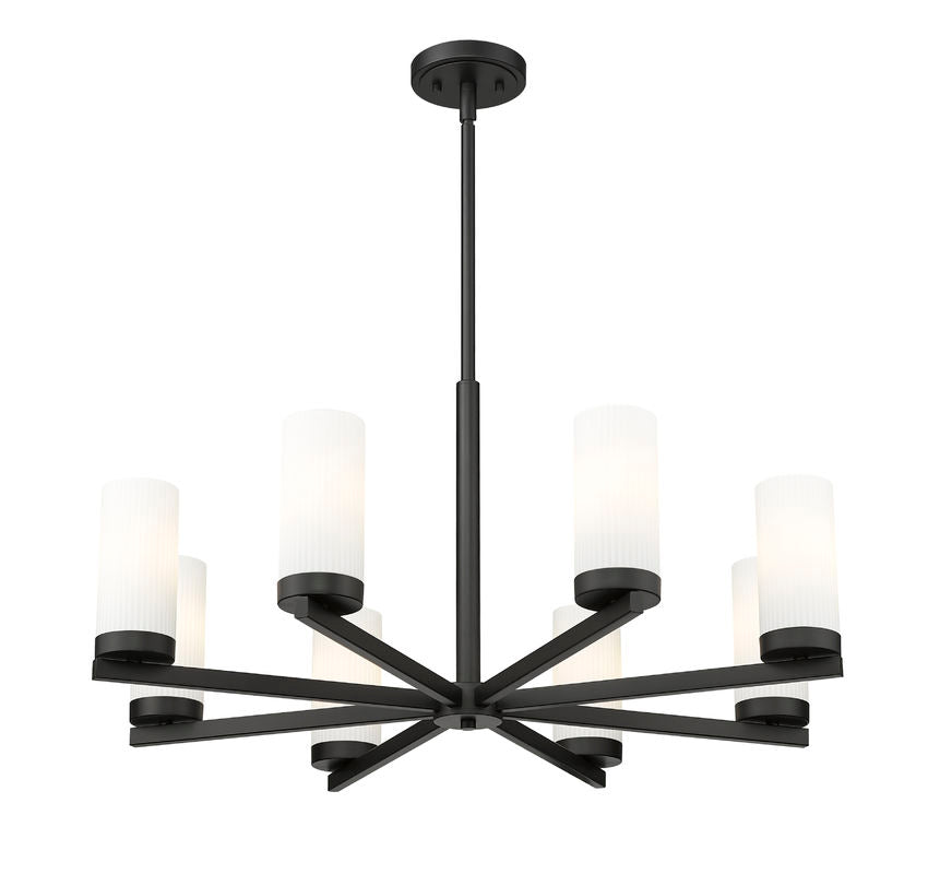 Z-Lite Danica 32" 8-Light Matte Black Steel Chandelier With White Glass Shade