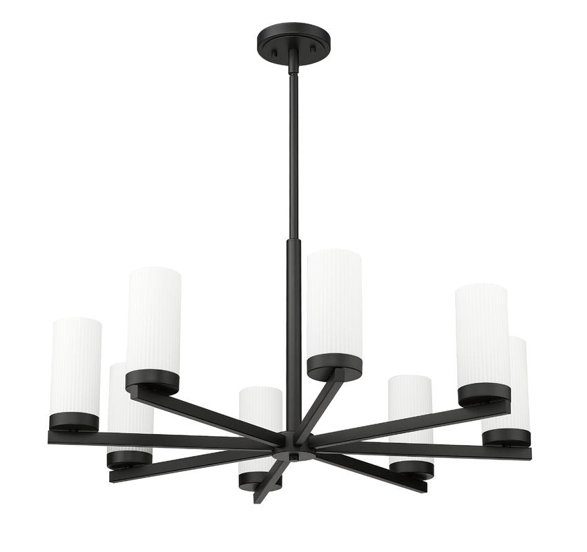 Z-Lite Danica 32" 8-Light Matte Black Steel Chandelier With White Glass Shade