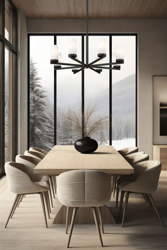 Z-Lite Danica 32" 8-Light Matte Black Steel Chandelier With White Glass Shade