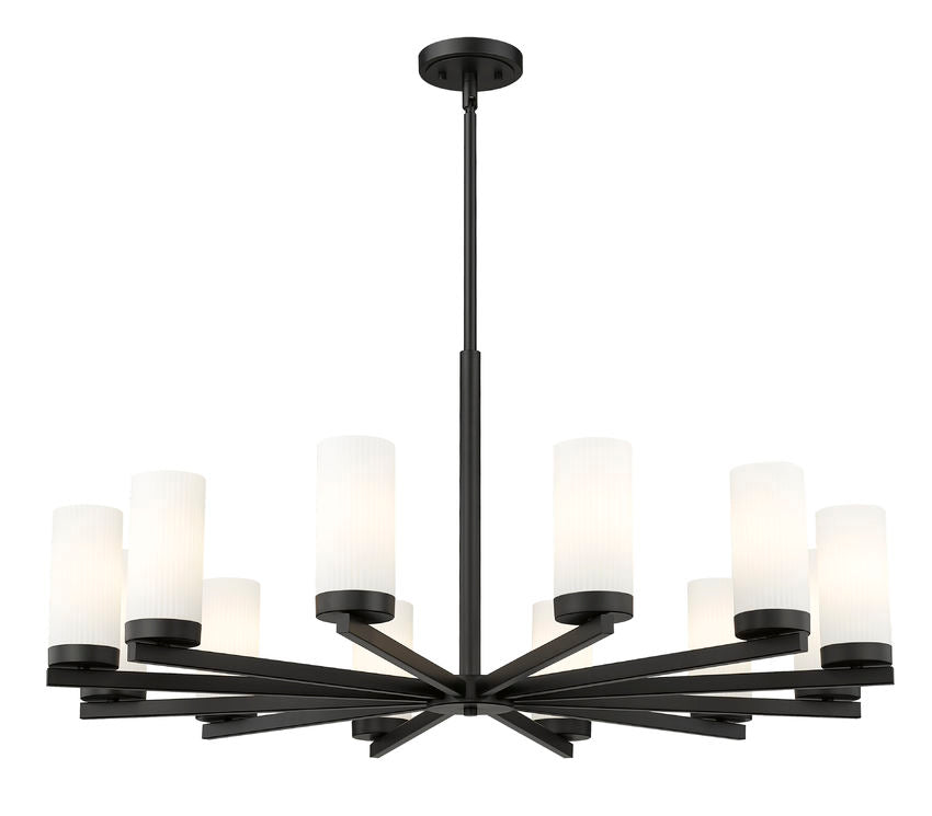 Z-Lite Danica 39" 12-Light Matte Black Steel Chandelier With White Glass Shade