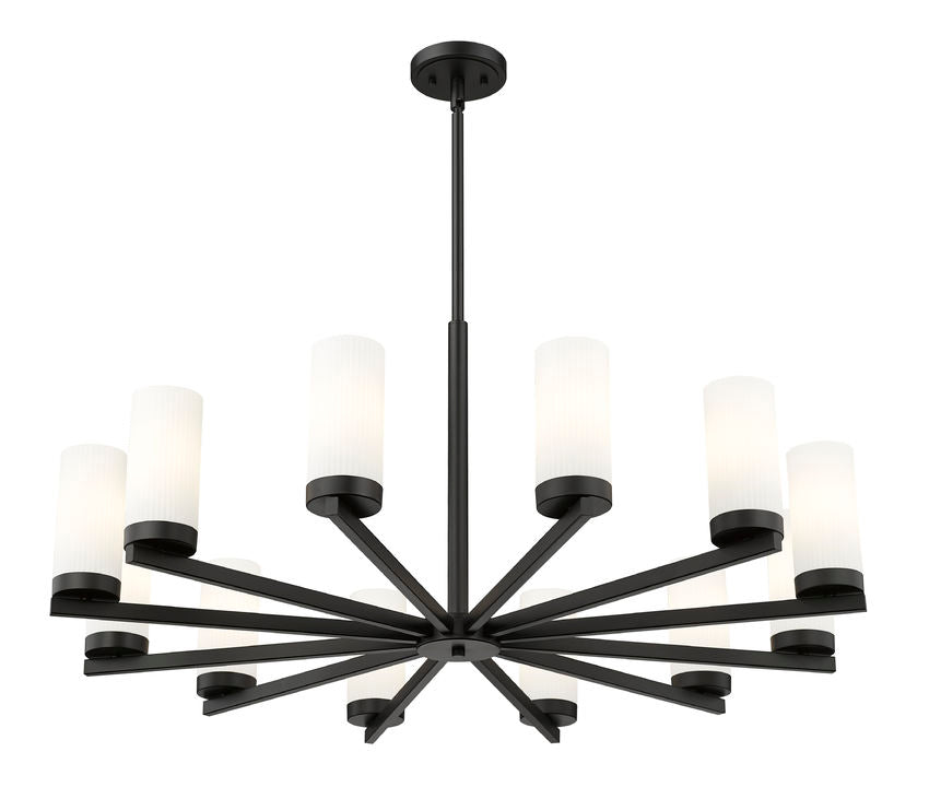 Z-Lite Danica 39" 12-Light Matte Black Steel Chandelier With White Glass Shade