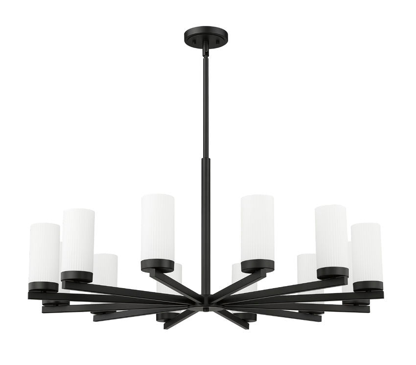 Z-Lite Danica 39" 12-Light Matte Black Steel Chandelier With White Glass Shade