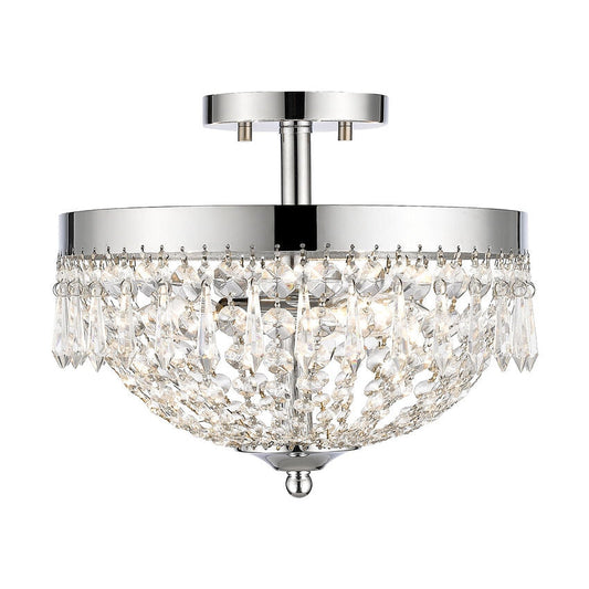 Z-Lite Danza 13" 3-Light Clear Crystal Shade Semi Flush Mount With Chrome Frame Finish