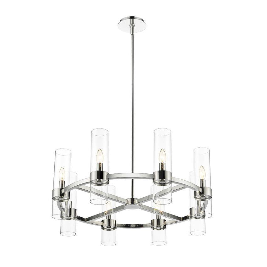 Z-Lite Datus 32" 8-Light Polished Nickel Chandelier With Clear Glass Shade