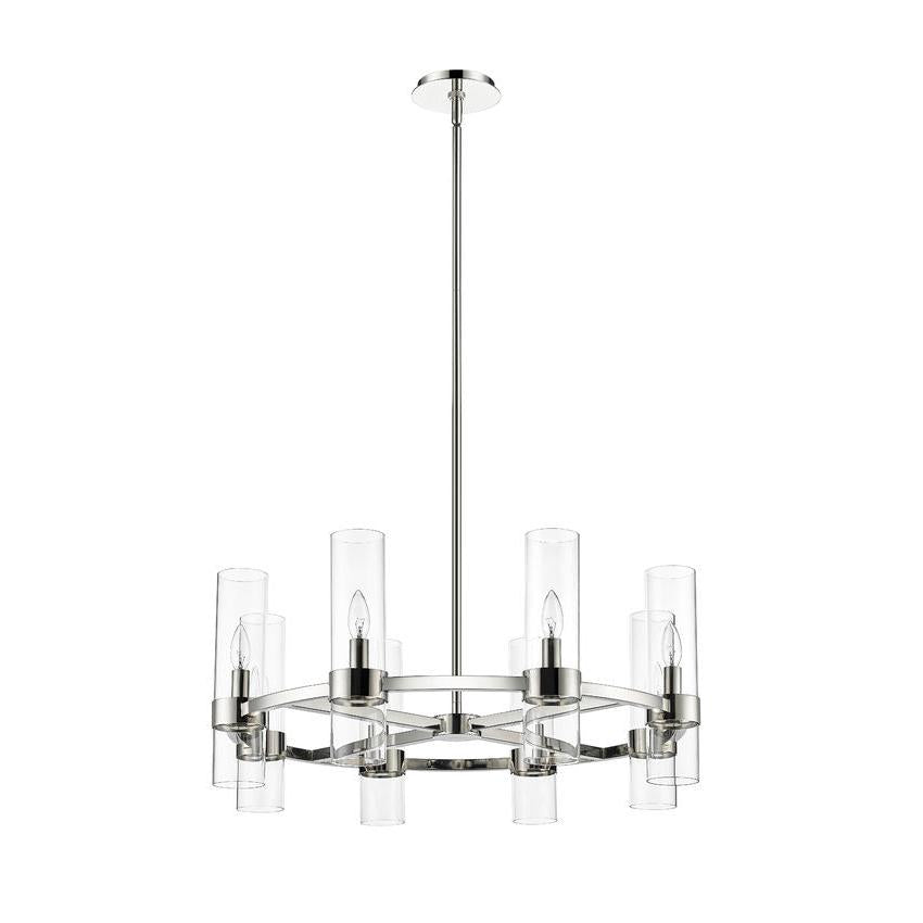 Z-Lite Datus 32" 8-Light Polished Nickel Chandelier With Clear Glass Shade
