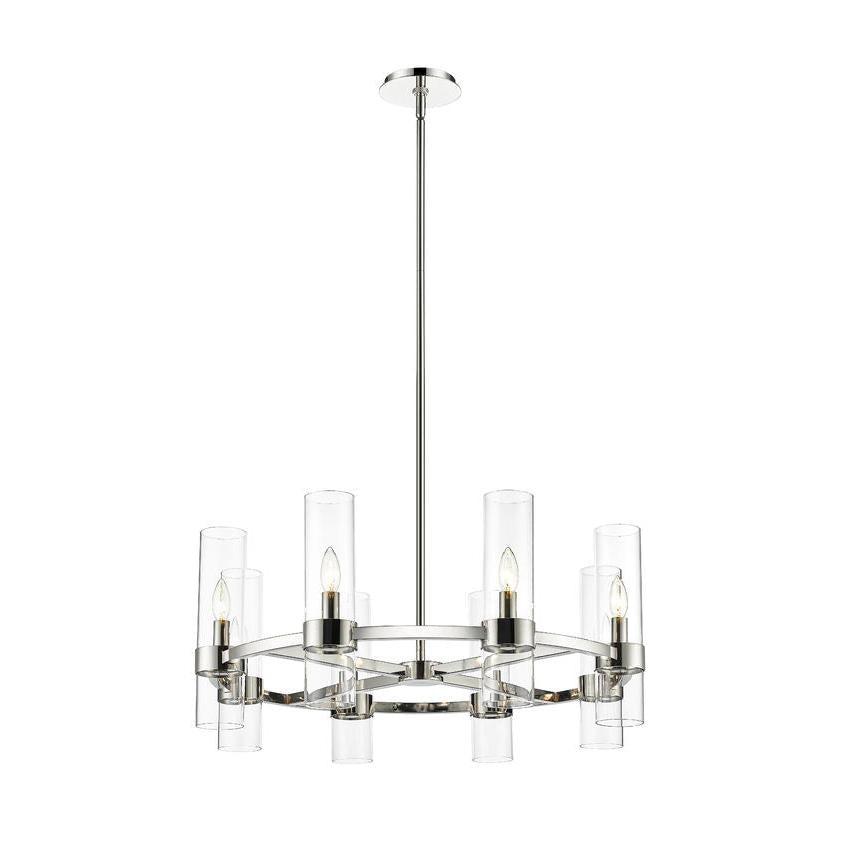 Z-Lite Datus 32" 8-Light Polished Nickel Chandelier With Clear Glass Shade
