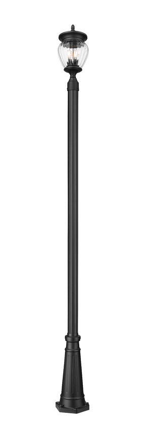 Z-Lite Davina 10" W x 114" H 3-Light Black Aluminum Outdoor Post Mounted Fixture With Clear Ribbed Glass Shade