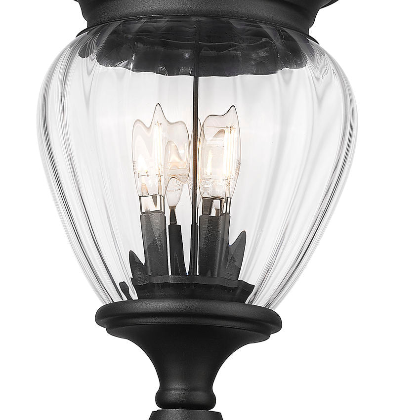Z-Lite Davina 10" W x 114" H 3-Light Black Aluminum Outdoor Post Mounted Fixture With Clear Ribbed Glass Shade