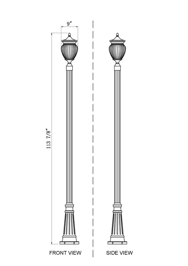 Z-Lite Davina 10" W x 114" H 3-Light Black Aluminum Outdoor Post Mounted Fixture With Clear Ribbed Glass Shade