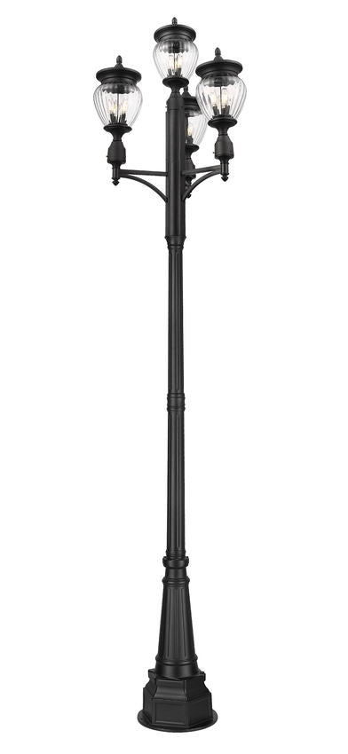Z-Lite Davina 12-Light Candelabra Bulb Base Black Aluminum Frame Clear Ribbed Glass Shade Outdoor Post Mounted Fixture