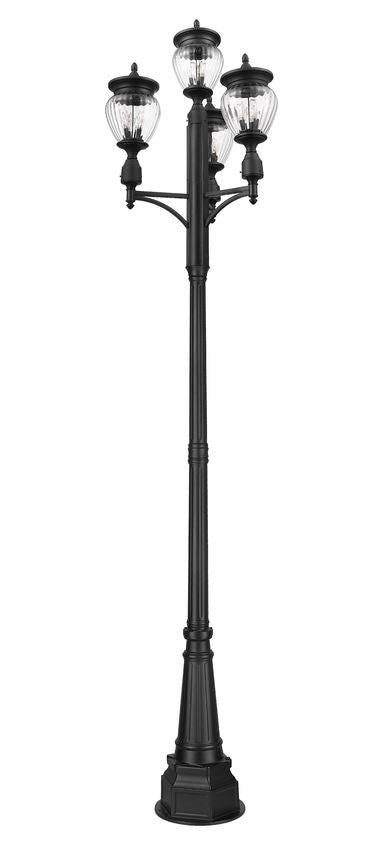 Z-Lite Davina 12-Light Candelabra Bulb Base Black Aluminum Frame Clear Ribbed Glass Shade Outdoor Post Mounted Fixture
