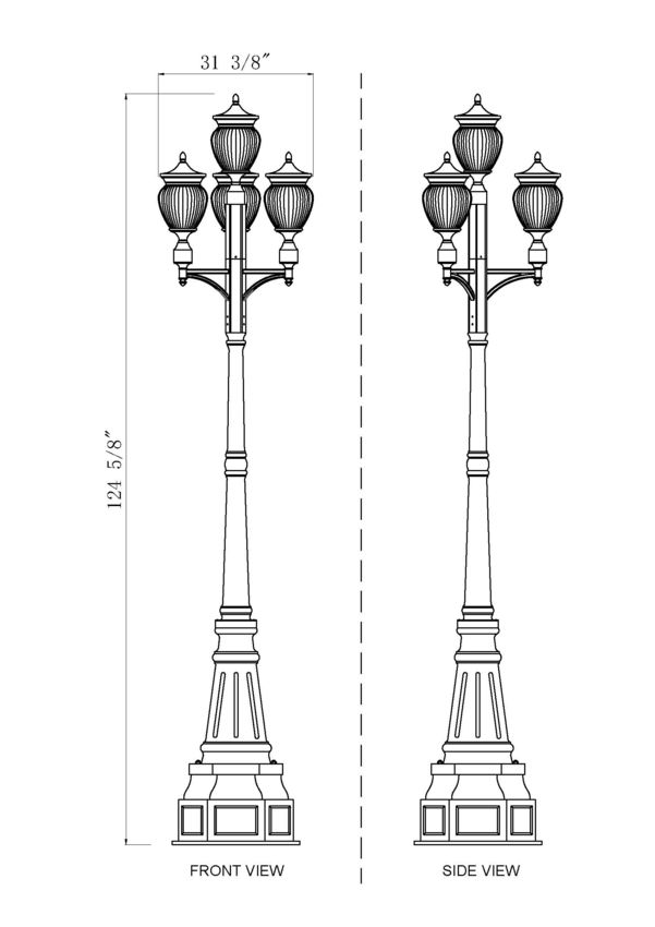 Z-Lite Davina 12-Light Candelabra Bulb Base Black Aluminum Frame Clear Ribbed Glass Shade Outdoor Post Mounted Fixture