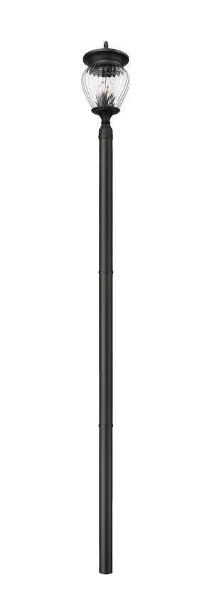 Z-Lite Davina 12" W x 119" H 4-Light Black Aluminum Outdoor Post Mounted Fixture With Clear Ribbed Glass Shade