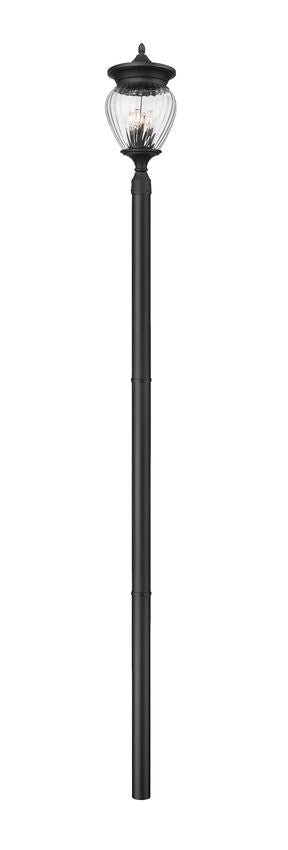 Z-Lite Davina 12" W x 119" H 4-Light Black Aluminum Outdoor Post Mounted Fixture With Clear Ribbed Glass Shade