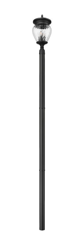 Z-Lite Davina 12" W x 119" H 4-Light Black Aluminum Outdoor Post Mounted Fixture With Clear Ribbed Glass Shade