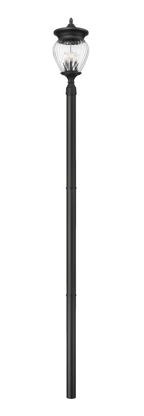 Z-Lite Davina 12" W x 119" H 4-Light Black Aluminum Outdoor Post Mounted Fixture With Clear Ribbed Glass Shade