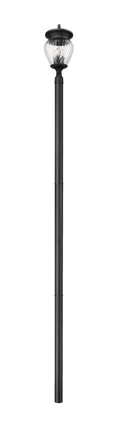 Z-Lite Davina 12" W x 143" H 4-Light Black Aluminum Outdoor Post Mounted Fixture With Clear Ribbed Glass Shade