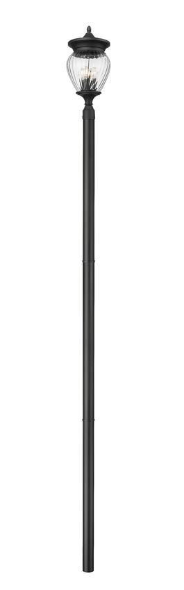 Z-Lite Davina 12" W x 143" H 4-Light Black Aluminum Outdoor Post Mounted Fixture With Clear Ribbed Glass Shade