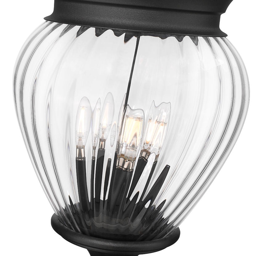 Z-Lite Davina 12" W x 143" H 4-Light Black Aluminum Outdoor Post Mounted Fixture With Clear Ribbed Glass Shade