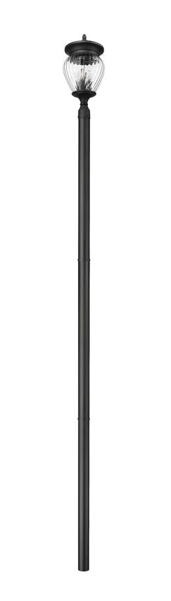 Z-Lite Davina 12" W x 143" H 4-Light Black Aluminum Outdoor Post Mounted Fixture With Clear Ribbed Glass Shade